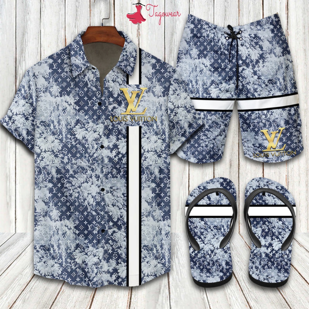 Louis Vuitton 2022 Flip Flops And Combo Hawaiian Shirt, Beach Shorts Luxury Summer Clothes Style #541