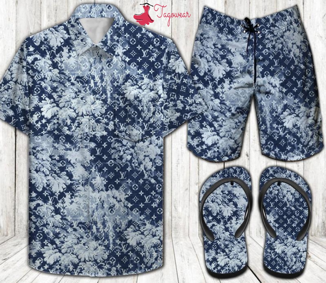 Louis Vuitton Combo Hawaiian Shirt, Beach Shorts Flip Flops L01069 Luxury Summer Clothes Style #260