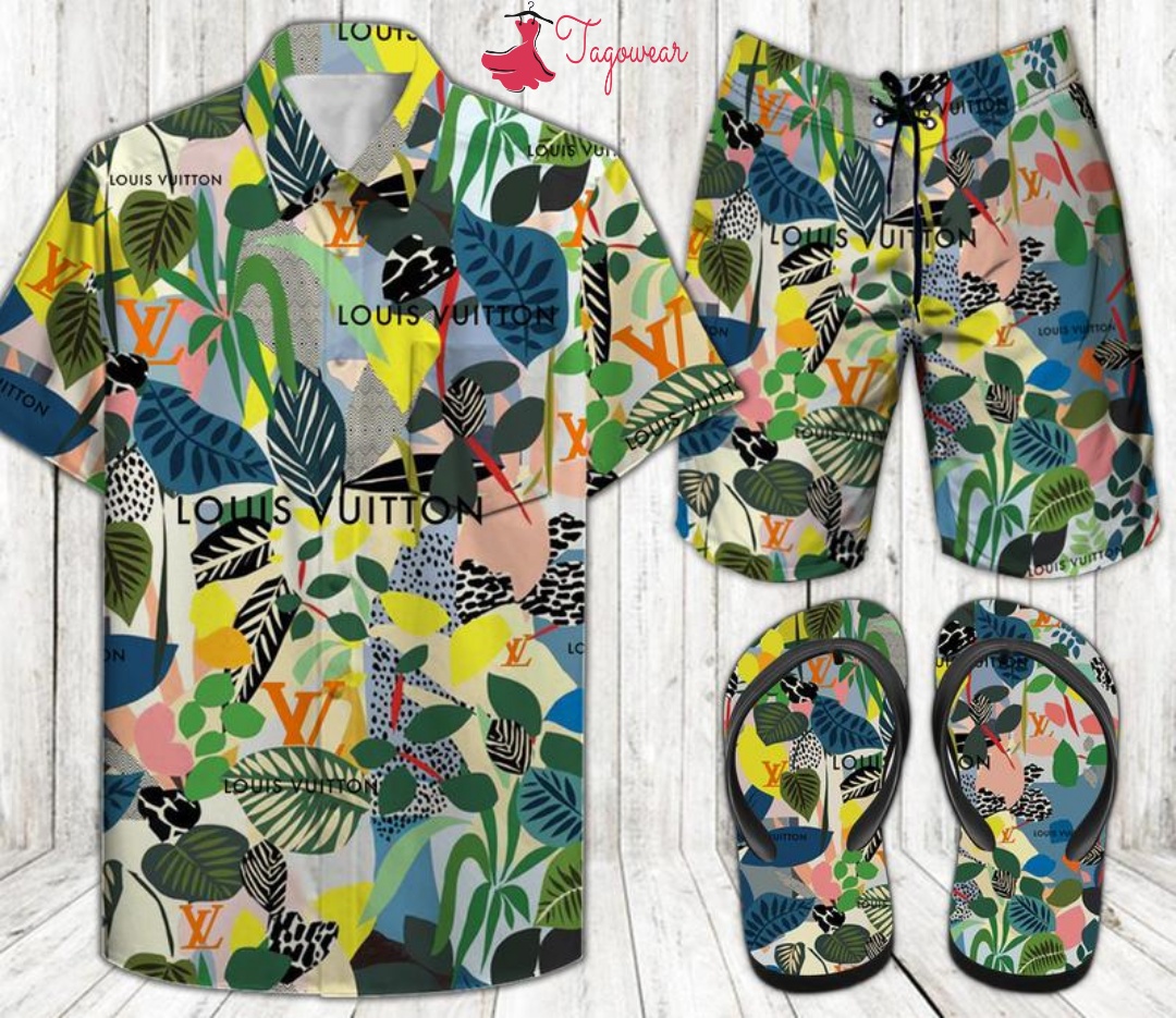 Louis Vuitton Combo Hawaiian Shirt, Beach Shorts Flip Flops Luxury Summer Clothes Style #114