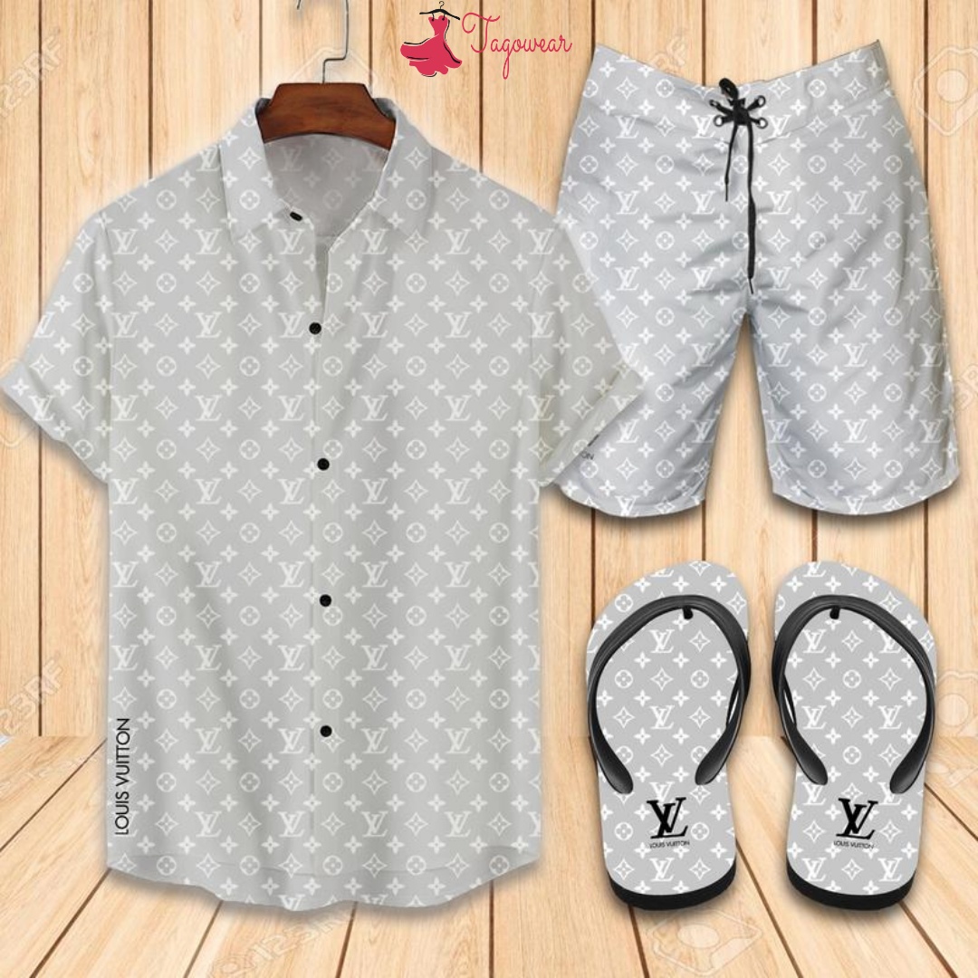 Louis Vuitton Combo Hawaiian Shirt, Beach Shorts Flip Flops Luxury Summer Clothes Style #125