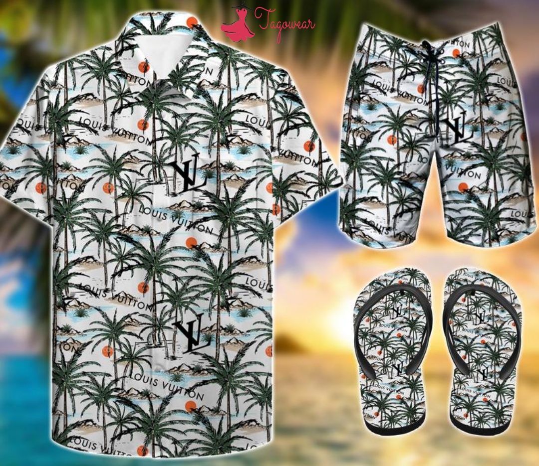 Louis Vuitton Combo Hawaiian Shirt, Beach Shorts Flip Flops Luxury Summer Clothes Style #152