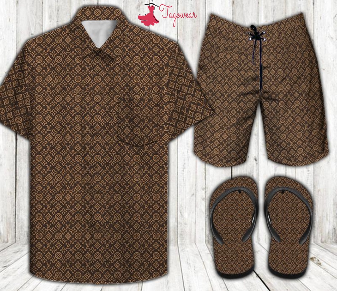 Louis Vuitton Combo Hawaiian Shirt, Beach Shorts Flip Flops Luxury Summer Clothes Style #182