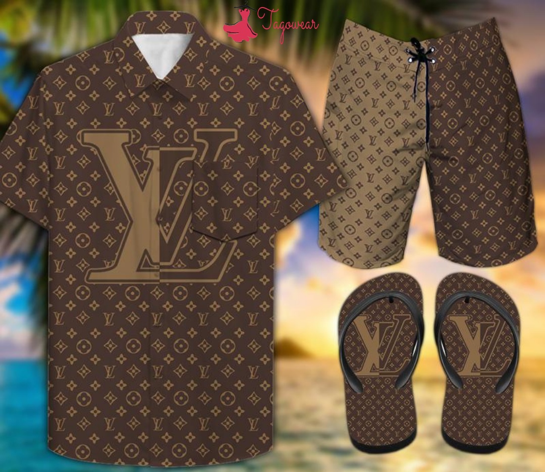 Louis Vuitton Combo Hawaiian Shirt, Beach Shorts Flip Flops Luxury Summer Clothes Style #222