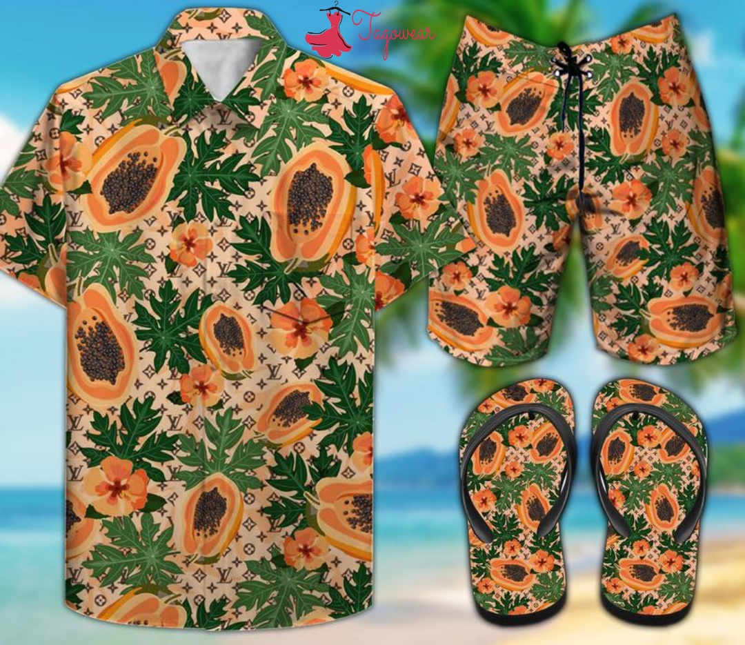 Louis Vuitton Combo Hawaiian Shirt, Beach Shorts Flip Flops Luxury Summer Clothes Style #247