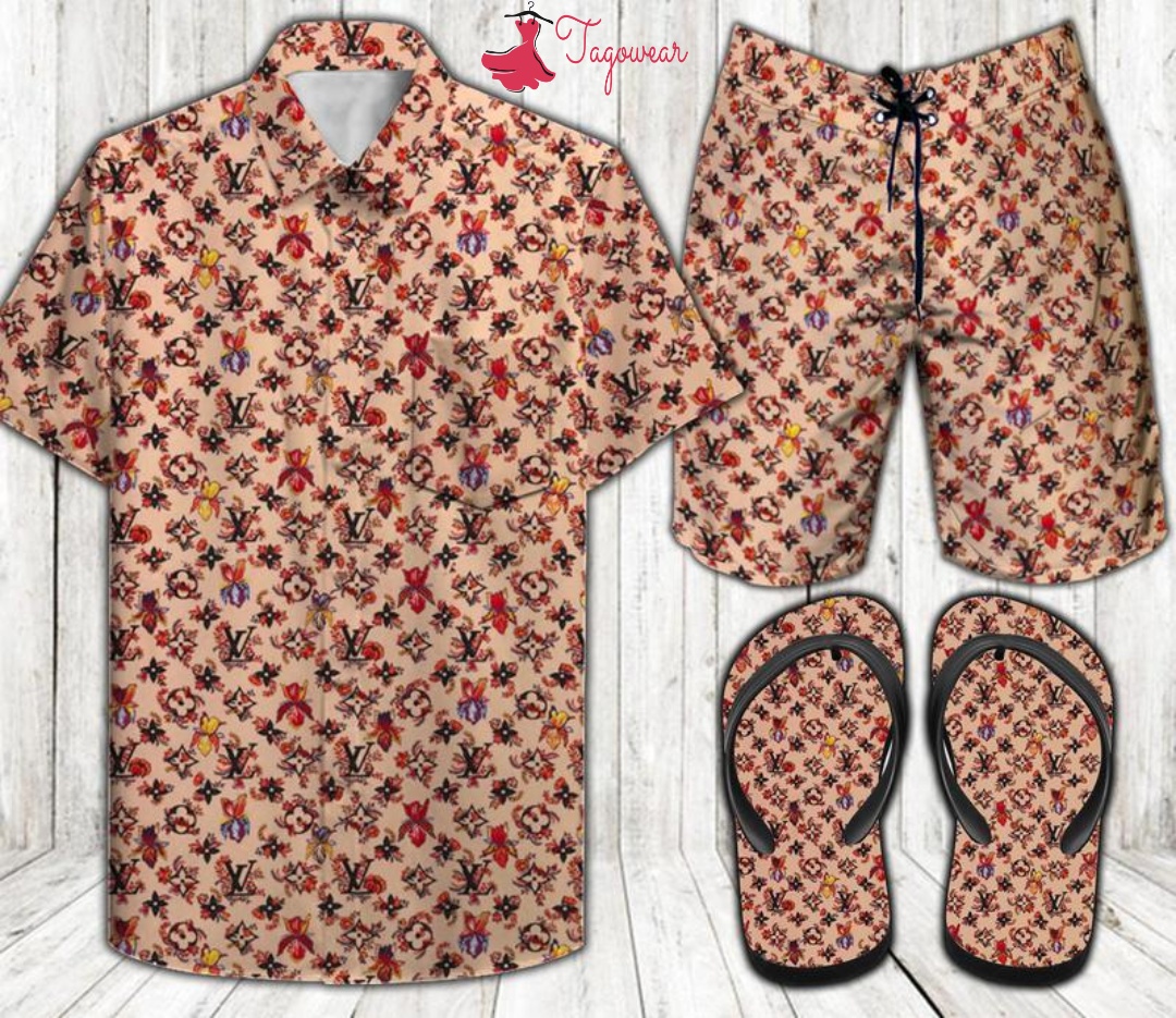 Louis Vuitton Combo Hawaiian Shirt, Beach Shorts Flip Flops Luxury Summer Clothes Style #273