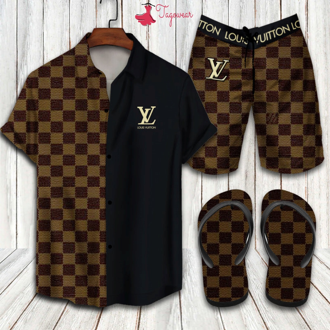 Louis Vuitton Flip Flops And Combo Hawaiian Shirt, Beach Shorts Luxury Summer Clothes Style #130