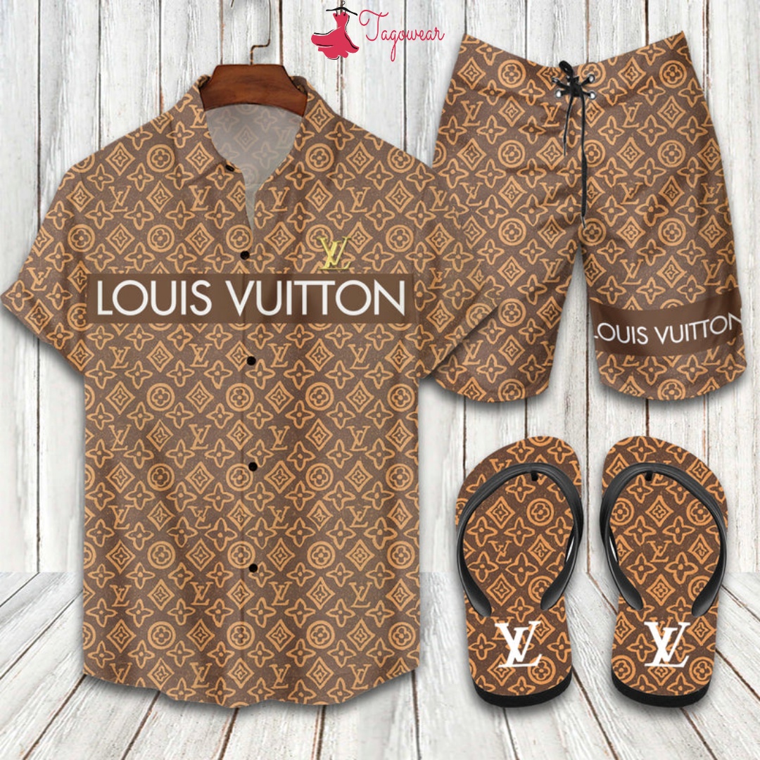 Louis Vuitton Flip Flops And Combo Hawaiian Shirt, Beach Shorts Luxury Summer Clothes Style #139