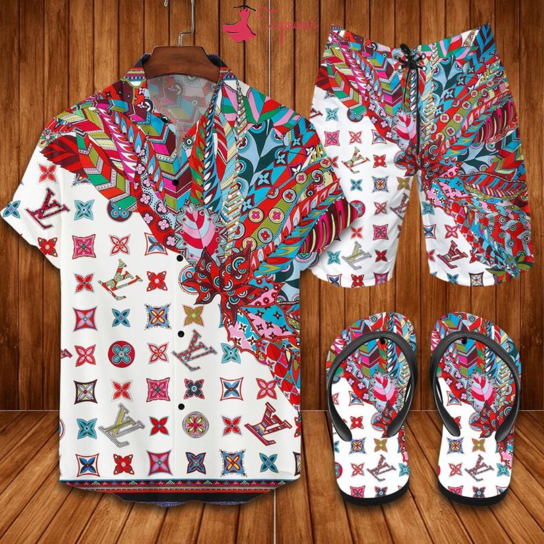 Louis Vuitton Flip Flops And Combo Hawaiian Shirt, Beach Shorts Luxury Summer Clothes Style #147