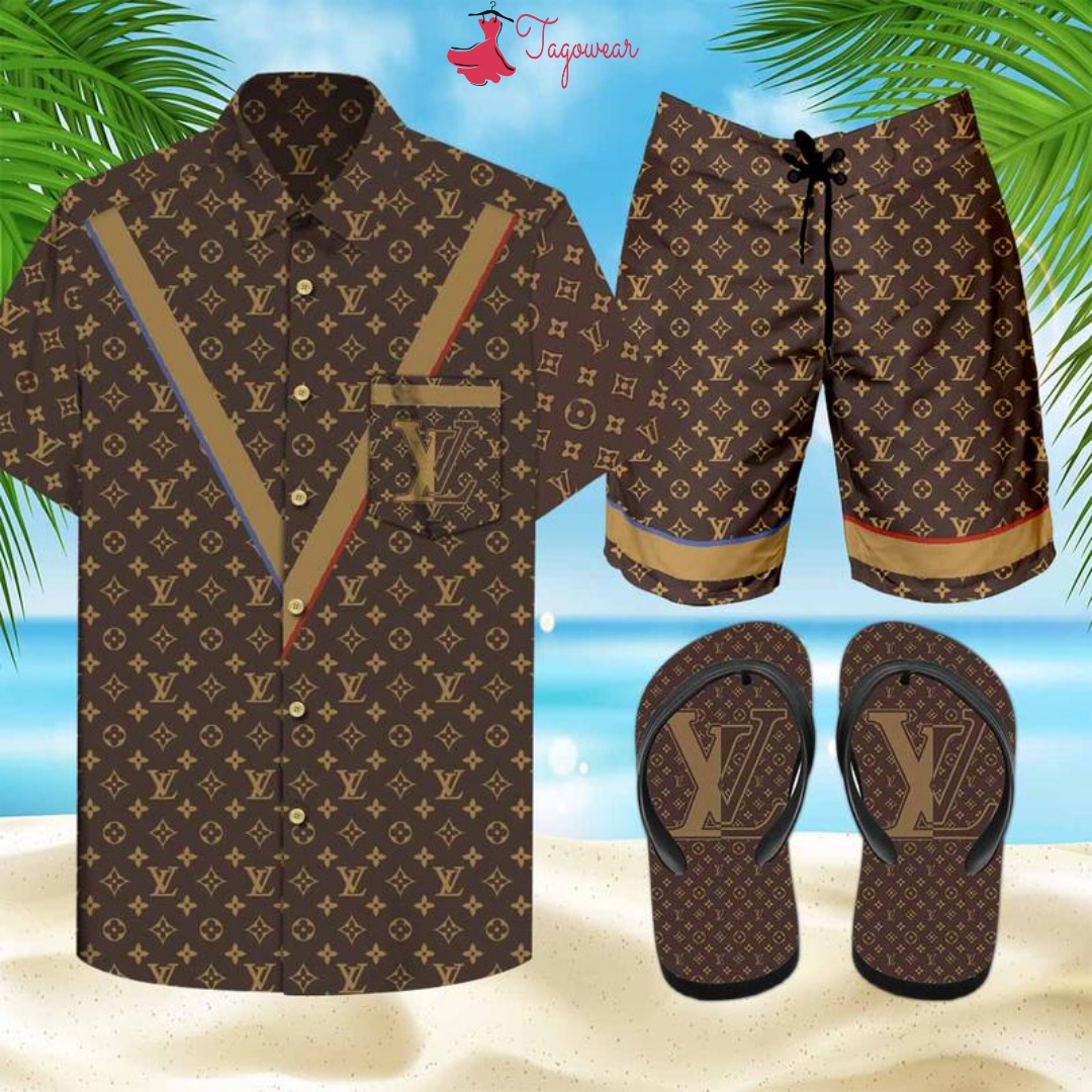 Louis Vuitton Flip Flops And Combo Hawaiian Shirt, Beach Shorts Luxury Summer Clothes Style #274