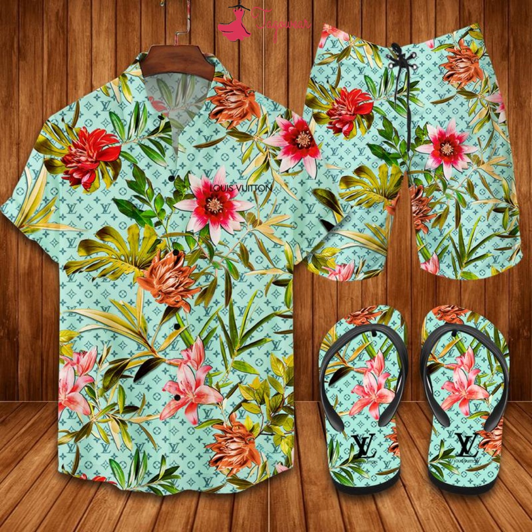 Louis Vuitton Flip Flops And Combo Hawaiian Shirt, Beach Shorts Luxury Summer Clothes Style #280