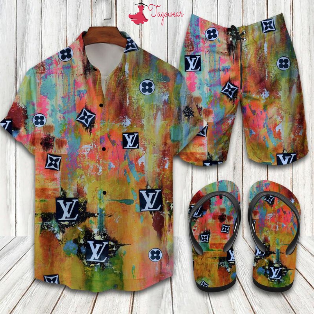 Louis Vuitton Flip Flops And Combo Hawaiian Shirt, Beach Shorts Luxury Summer Clothes Style #293