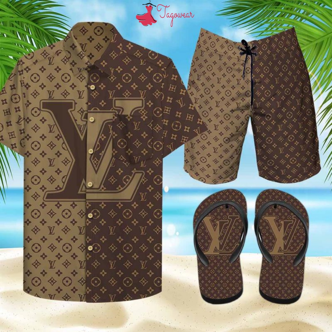 Louis Vuitton Flip Flops And Combo Hawaiian Shirt, Beach Shorts Luxury Summer Clothes Style #310