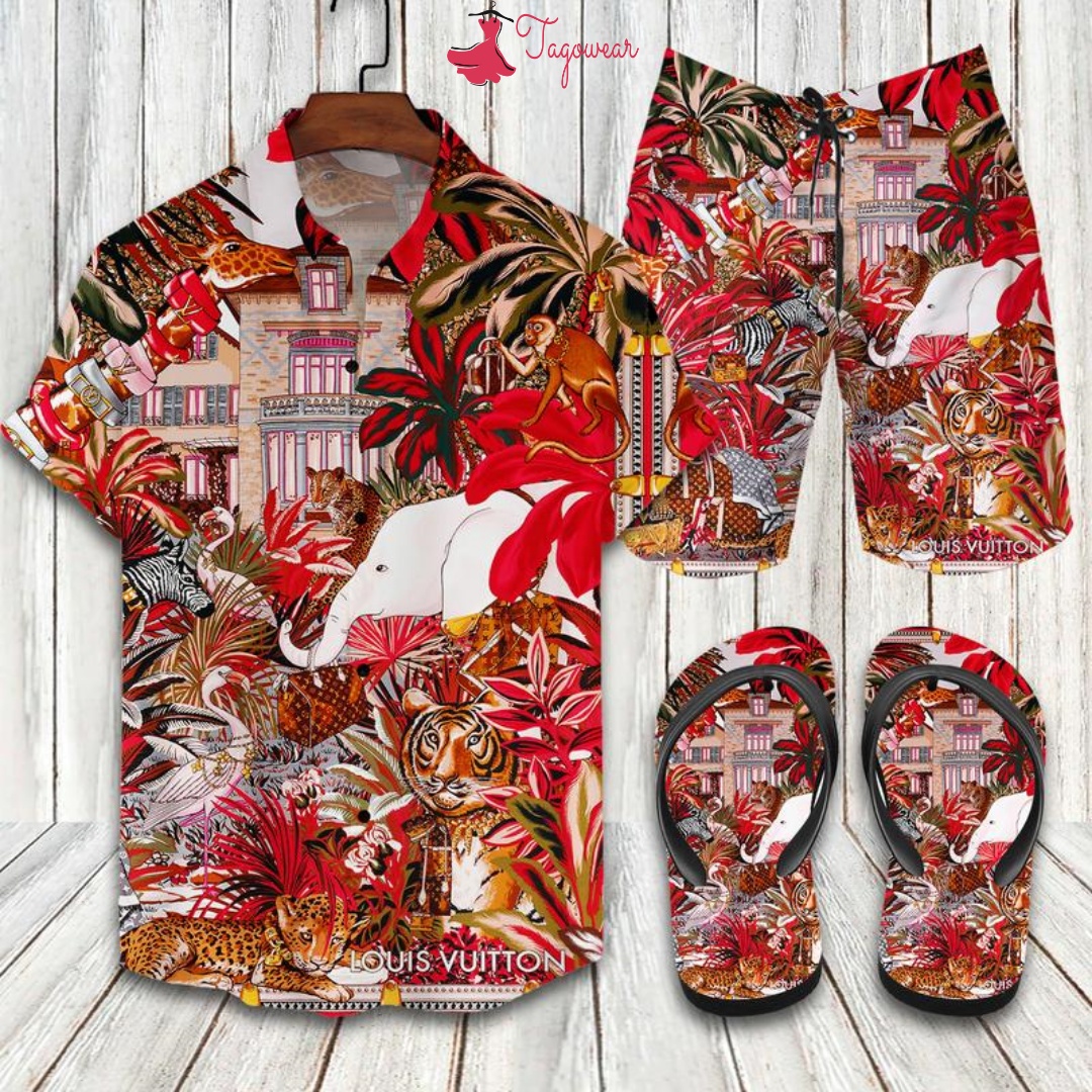 Louis Vuitton Flip Flops And Combo Hawaiian Shirt, Beach Shorts Luxury Summer Clothes Style #317