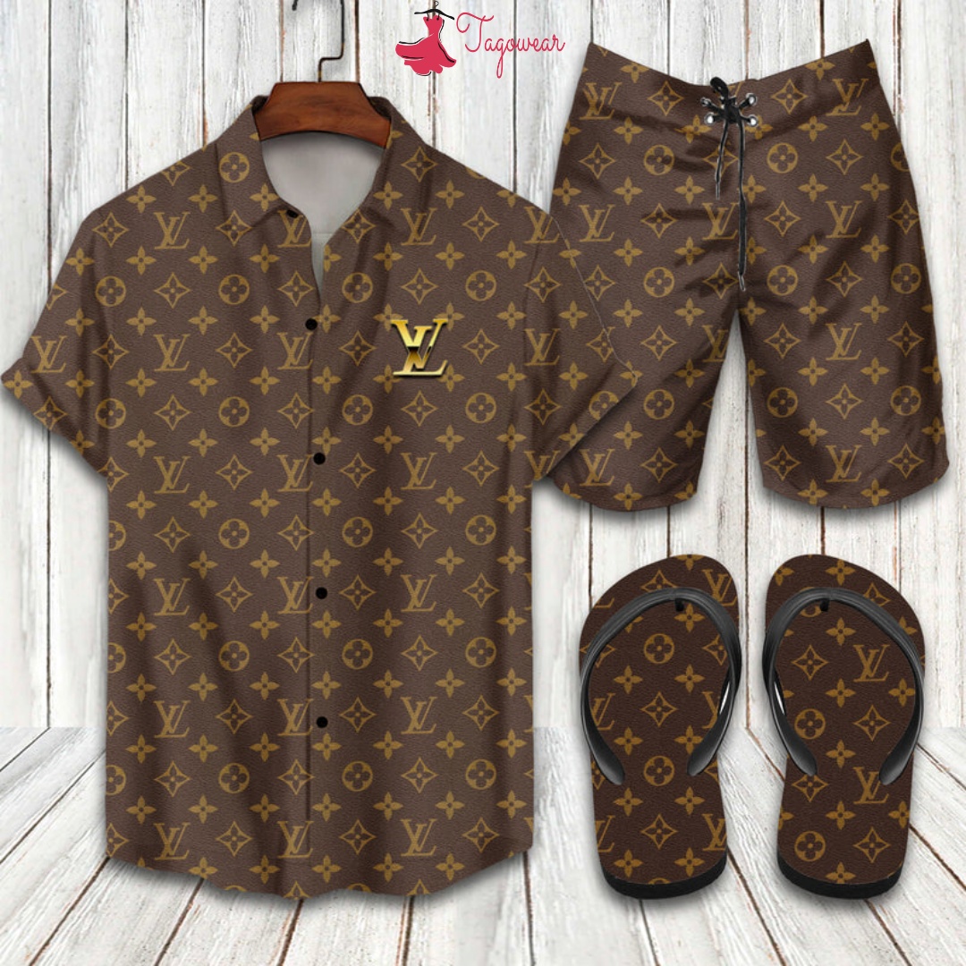 Louis Vuitton Flip Flops And Combo Hawaiian Shirt, Beach Shorts Luxury Summer Clothes Style #354