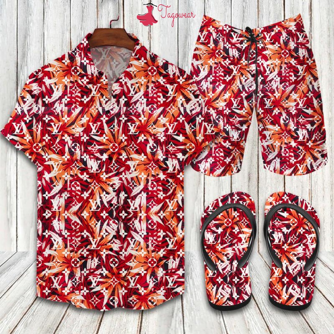 Louis Vuitton Flip Flops And Combo Hawaiian Shirt, Beach Shorts Luxury Summer Clothes Style #384