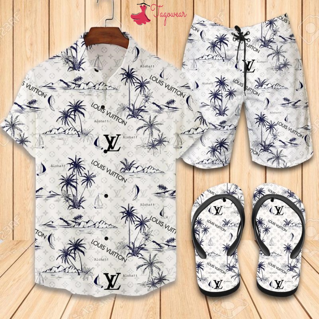 Louis Vuitton Flip Flops And Combo Hawaiian Shirt, Beach Shorts Luxury Summer Clothes Style #411