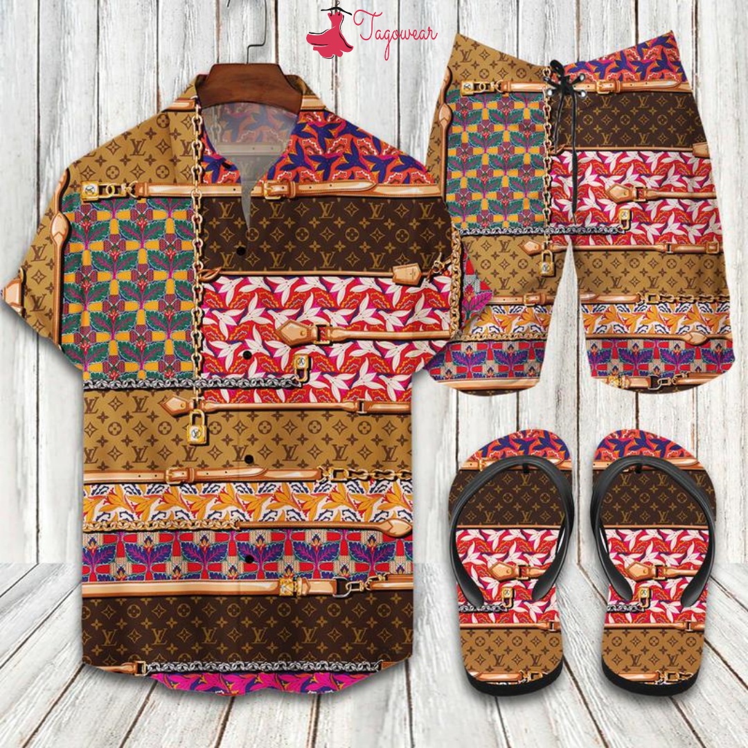 Louis Vuitton Flip Flops And Combo Hawaiian Shirt, Beach Shorts Luxury Summer Clothes Style #424