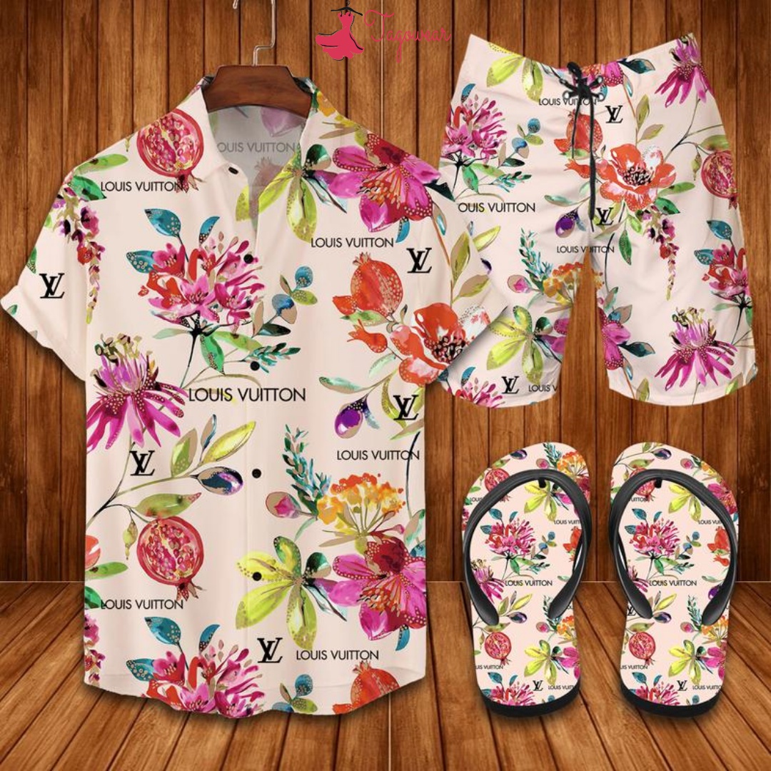 Louis Vuitton Flip Flops And Combo Hawaiian Shirt, Beach Shorts Luxury Summer Clothes Style #480