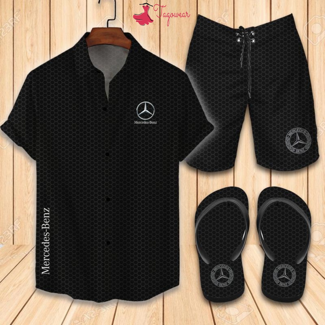Mercedes Flip Flops And Combo Hawaiian Shirt, Beach Shorts Luxury Summer Clothes Style #266
