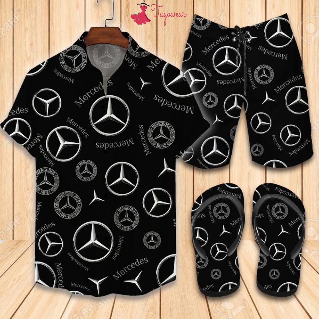 Mercedes Flip Flops And Combo Hawaiian Shirt, Beach Shorts Luxury Summer Clothes Style #278