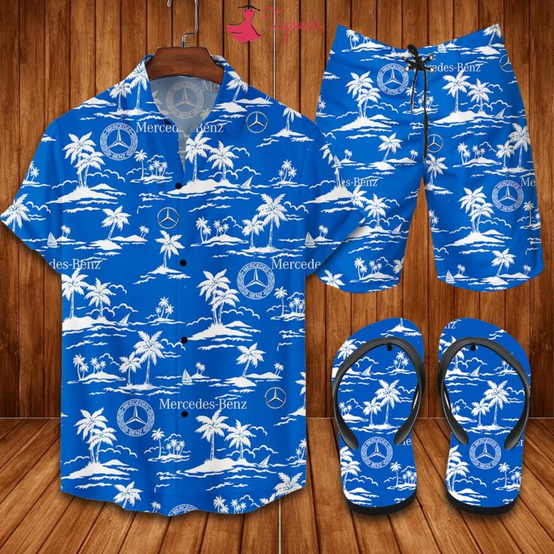 Mercedes Flip Flops And Combo Hawaiian Shirt, Beach Shorts Luxury Summer Clothes Style #521