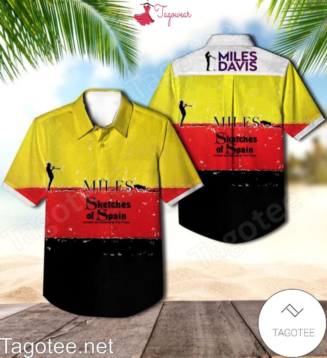 Miles Davis Sketches Of Spain Album Cover Mix Yellow Red And Black Hawaiian Shirt