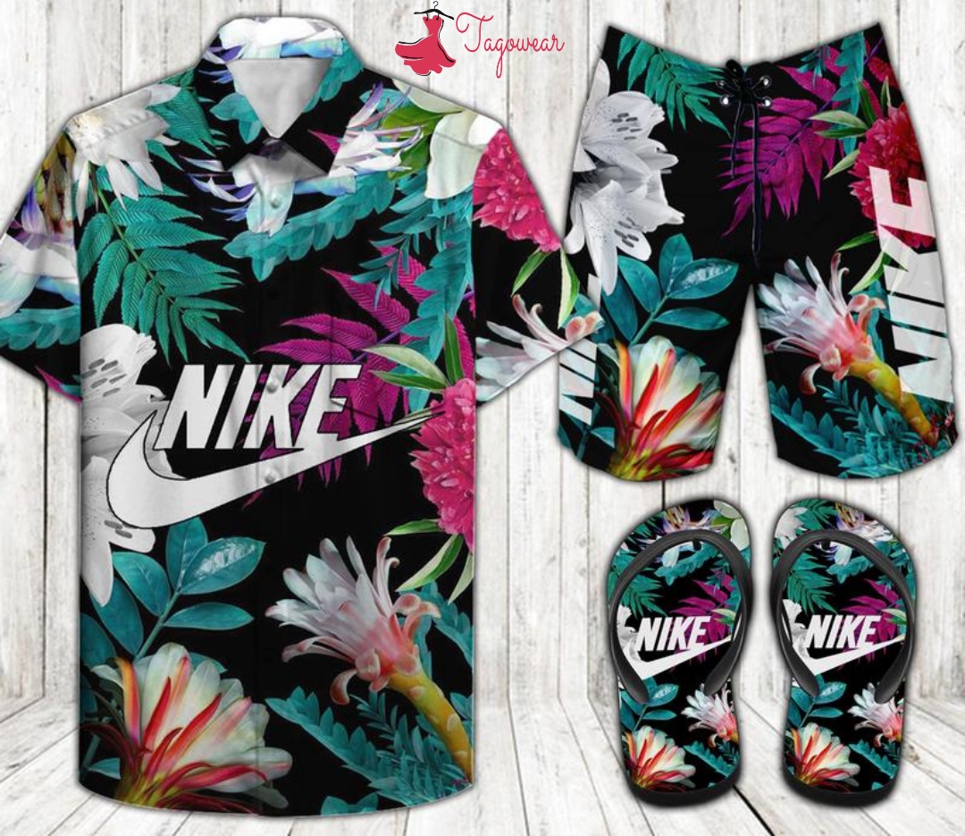 Nike Combo Hawaiian Shirt, Beach Shorts Flip Flops Luxury Summer Clothes Style #127