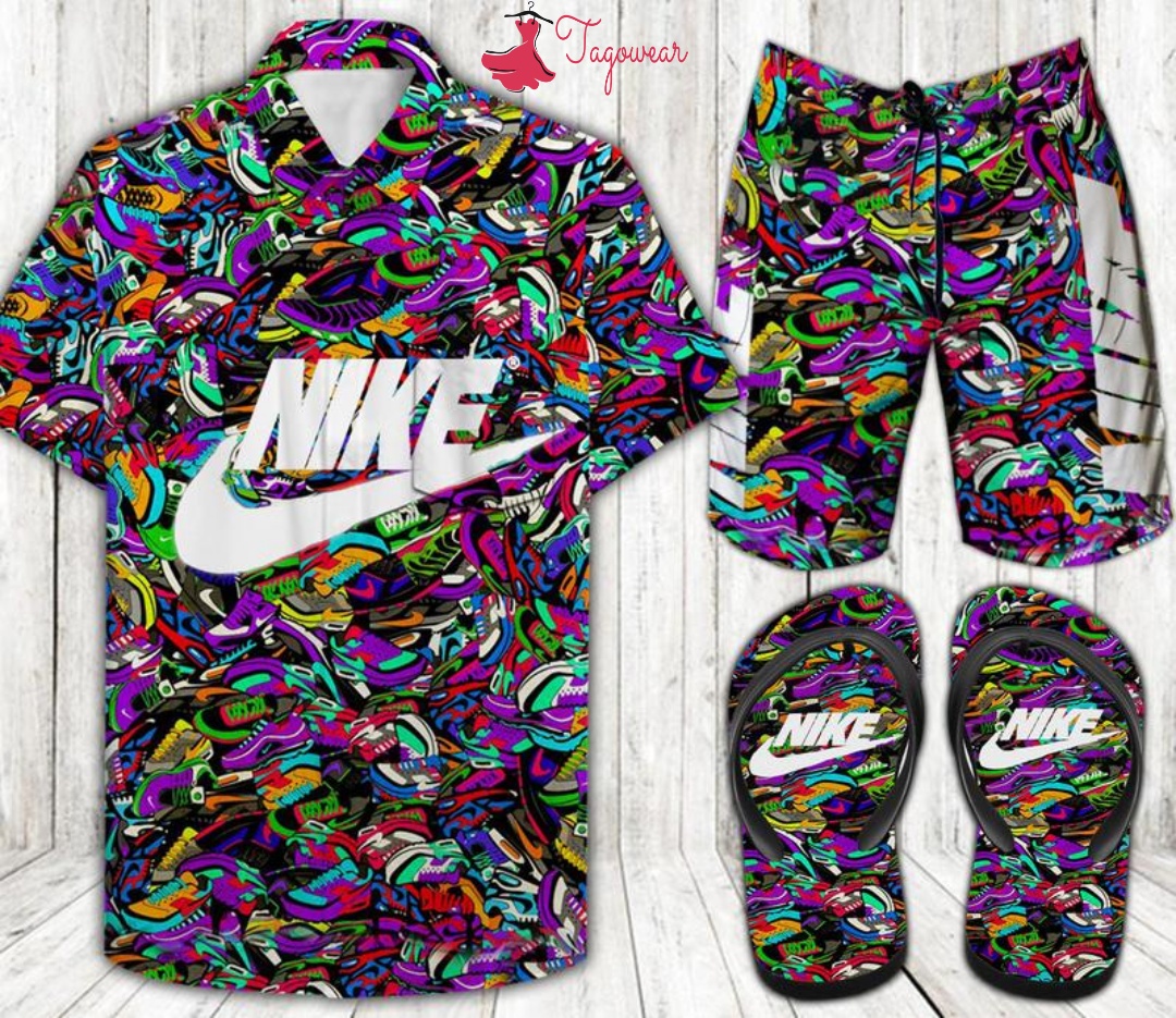 Nike Combo Hawaiian Shirt, Beach Shorts Flip Flops Luxury Summer Clothes Style #248
