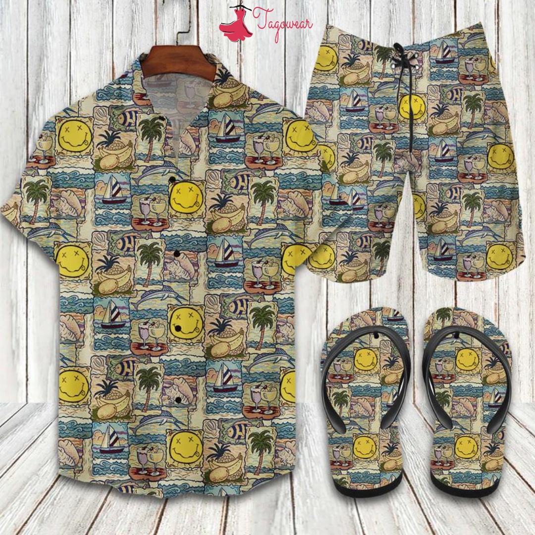 Nirvana Flip Flops And Combo Hawaiian Shirt, Beach Shorts Luxury Summer Clothes Style #285