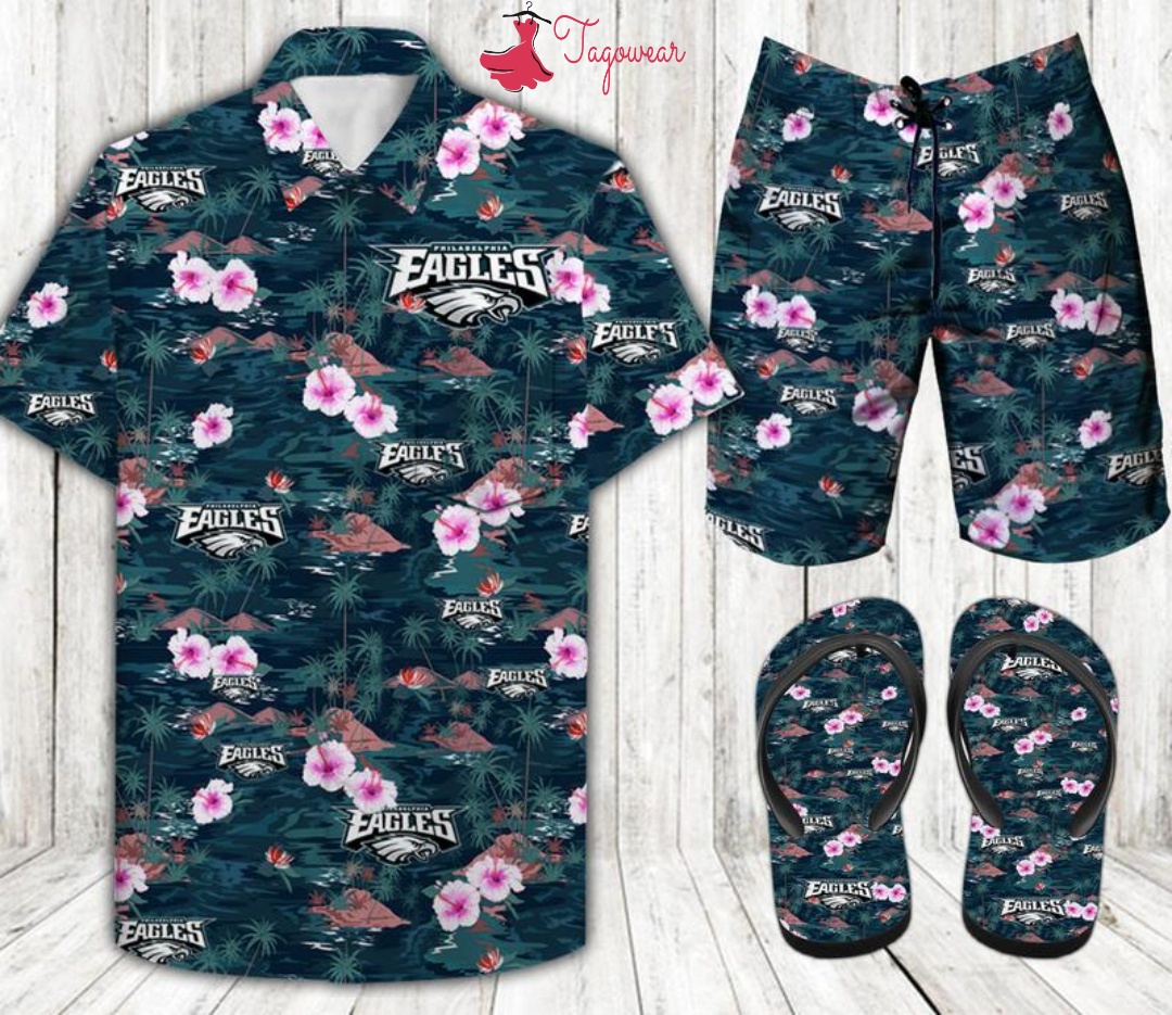 Philadelphia Eagles Combo Hawaiian Shirt, Beach Shorts Flip Flops Luxury Summer Clothes Style #426