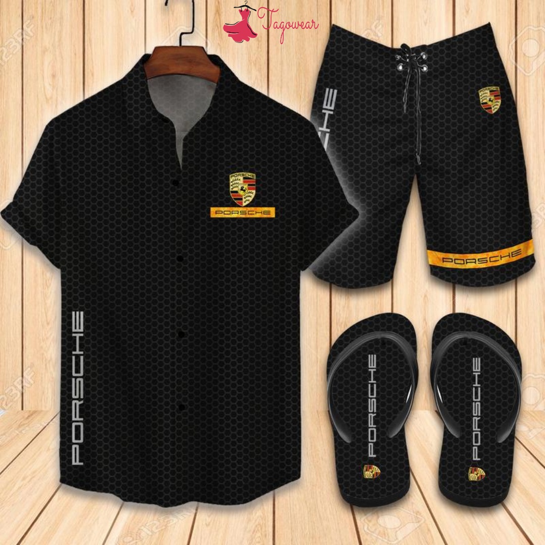 Porsche Flip Flops And Combo Hawaiian Shirt, Beach Shorts Luxury Summer Clothes Style #118