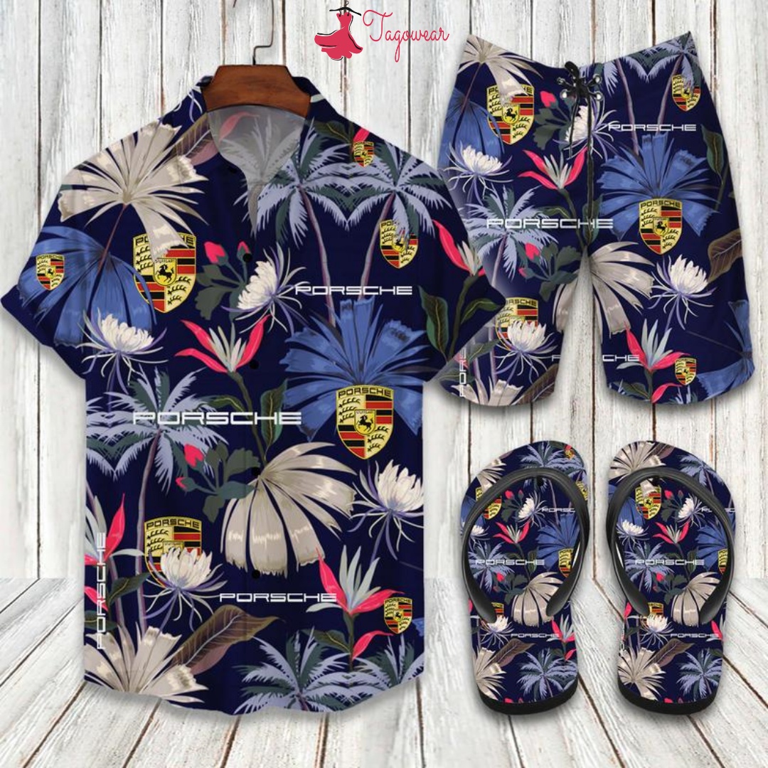 Porsche Flip Flops And Combo Hawaiian Shirt, Beach Shorts Luxury Summer Clothes Style #360