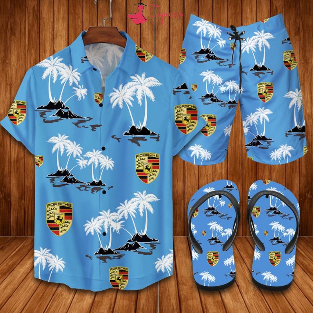 Porsche Flip Flops And Combo Hawaiian Shirt, Beach Shorts Luxury Summer Clothes Style #389