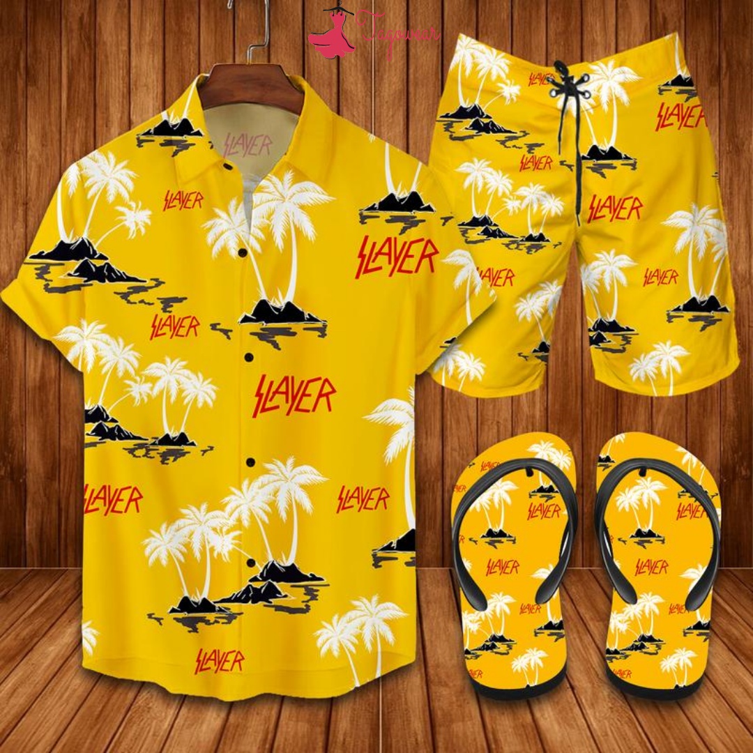 Slayer Flip Flops And Combo Hawaiian Shirt, Beach Shorts Luxury Summer Clothes Style #502