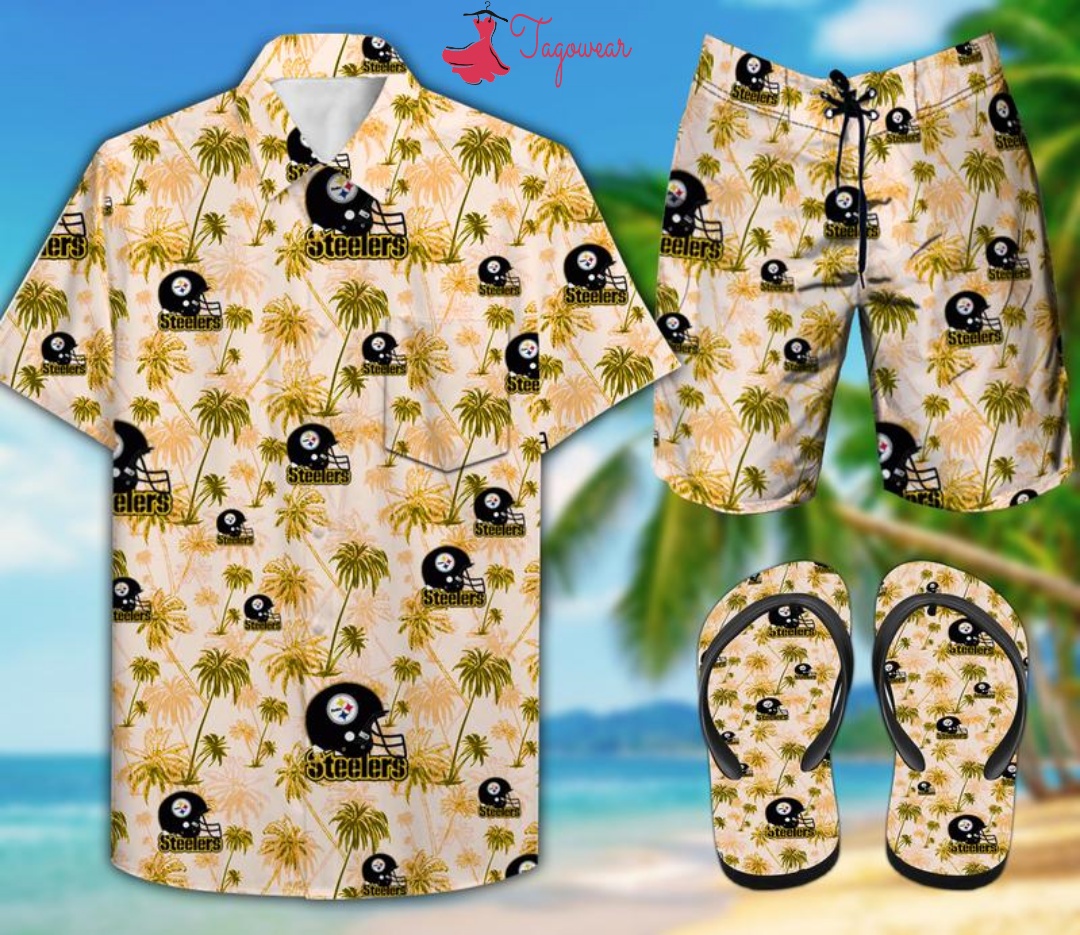 Steelers Combo Hawaiian Shirt, Beach Shorts Flip Flops Luxury Summer Clothes Style #367