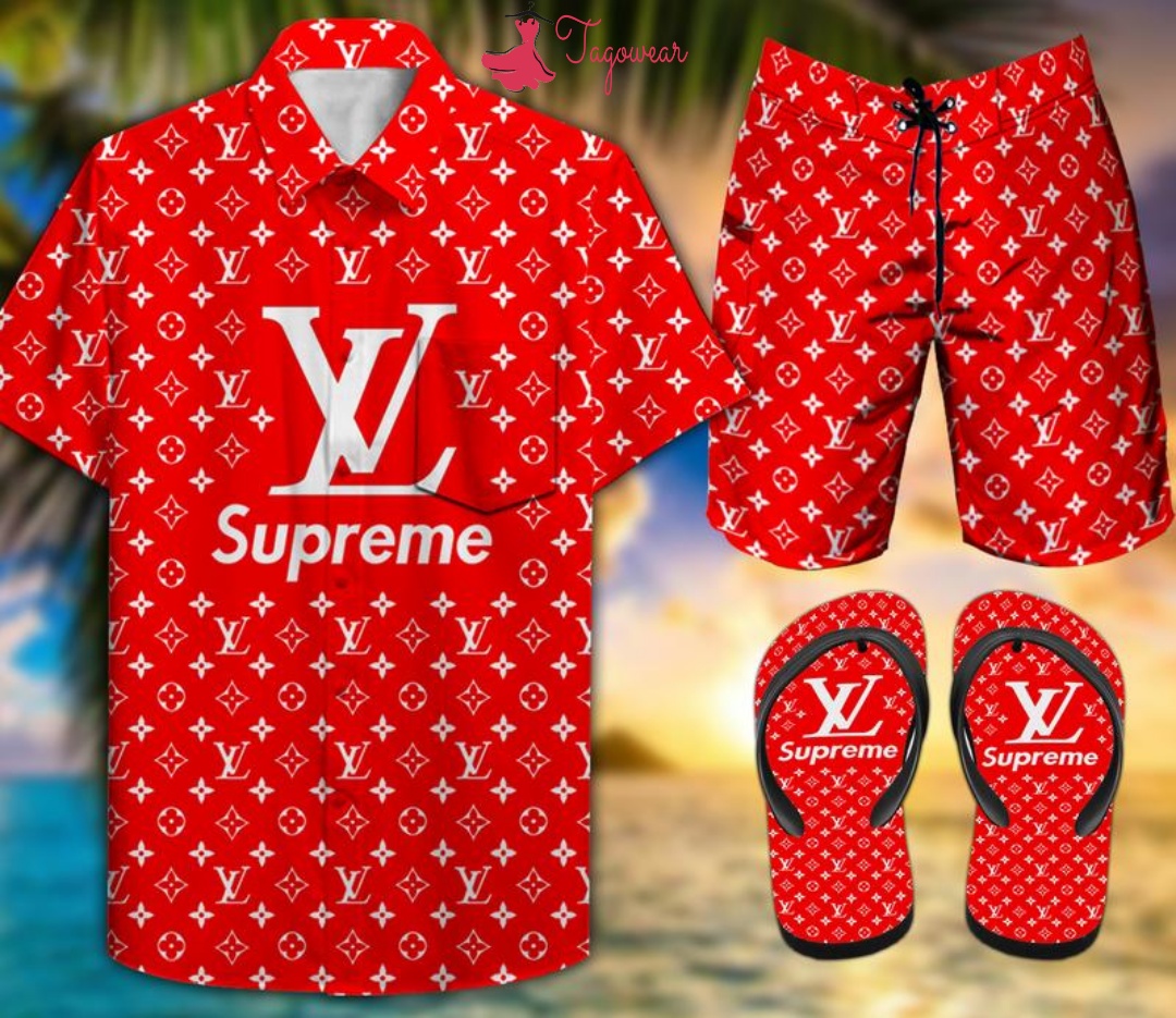 Supreme Combo Hawaiian Shirt, Beach Shorts Flip Flops Luxury Summer Clothes Style #159