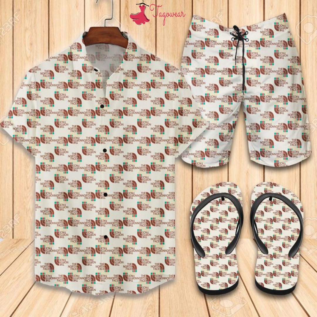 The North Face Combo Hawaiian Shirt, Beach Shorts Flip Flops Luxury Summer Clothes Style #244