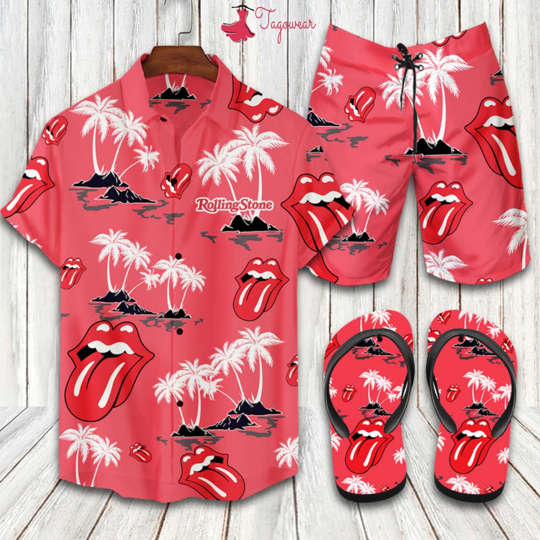The Rolling Stones Flip Flops And Combo Hawaiian Shirt, Beach Shorts Luxury Summer Clothes Style #233