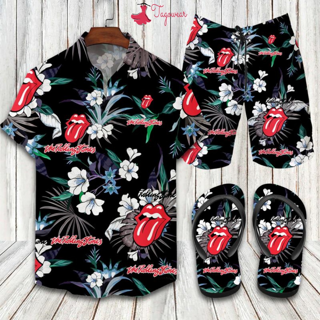The Rolling Stones Flip Flops And Combo Hawaiian Shirt, Beach Shorts Luxury Summer Clothes Style #442