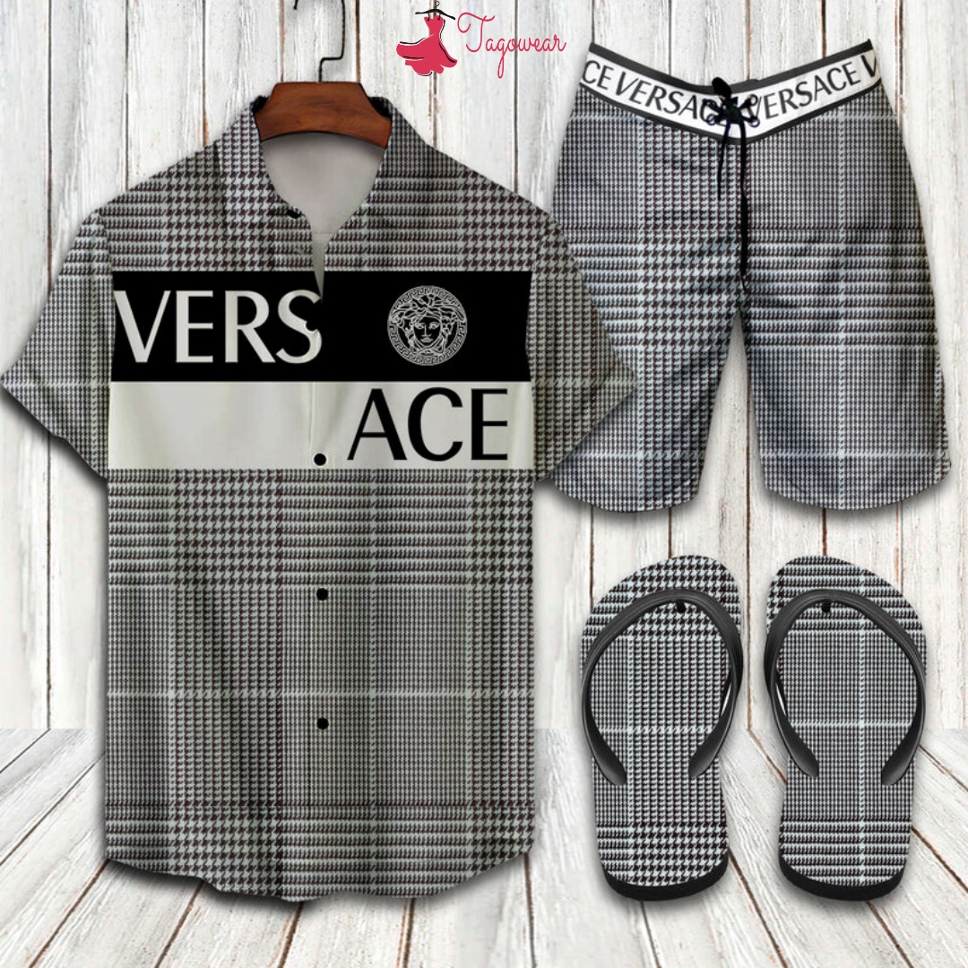 Versace 2022 Flip Flops And Combo Hawaiian Shirt, Beach Shorts Luxury Summer Clothes Style #208