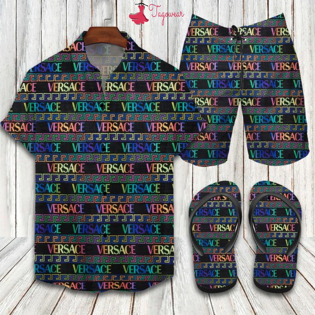 Versace Flip Flops And Combo Hawaiian Shirt, Beach Shorts Luxury Summer Clothes Style #412