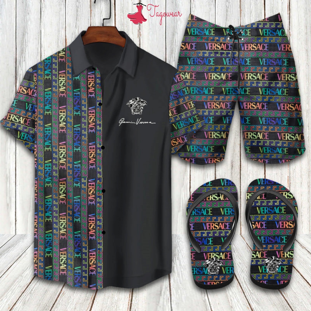 Vesace Flip Flops And Combo Hawaiian Shirt, Beach Shorts Luxury Summer Clothes Style #129