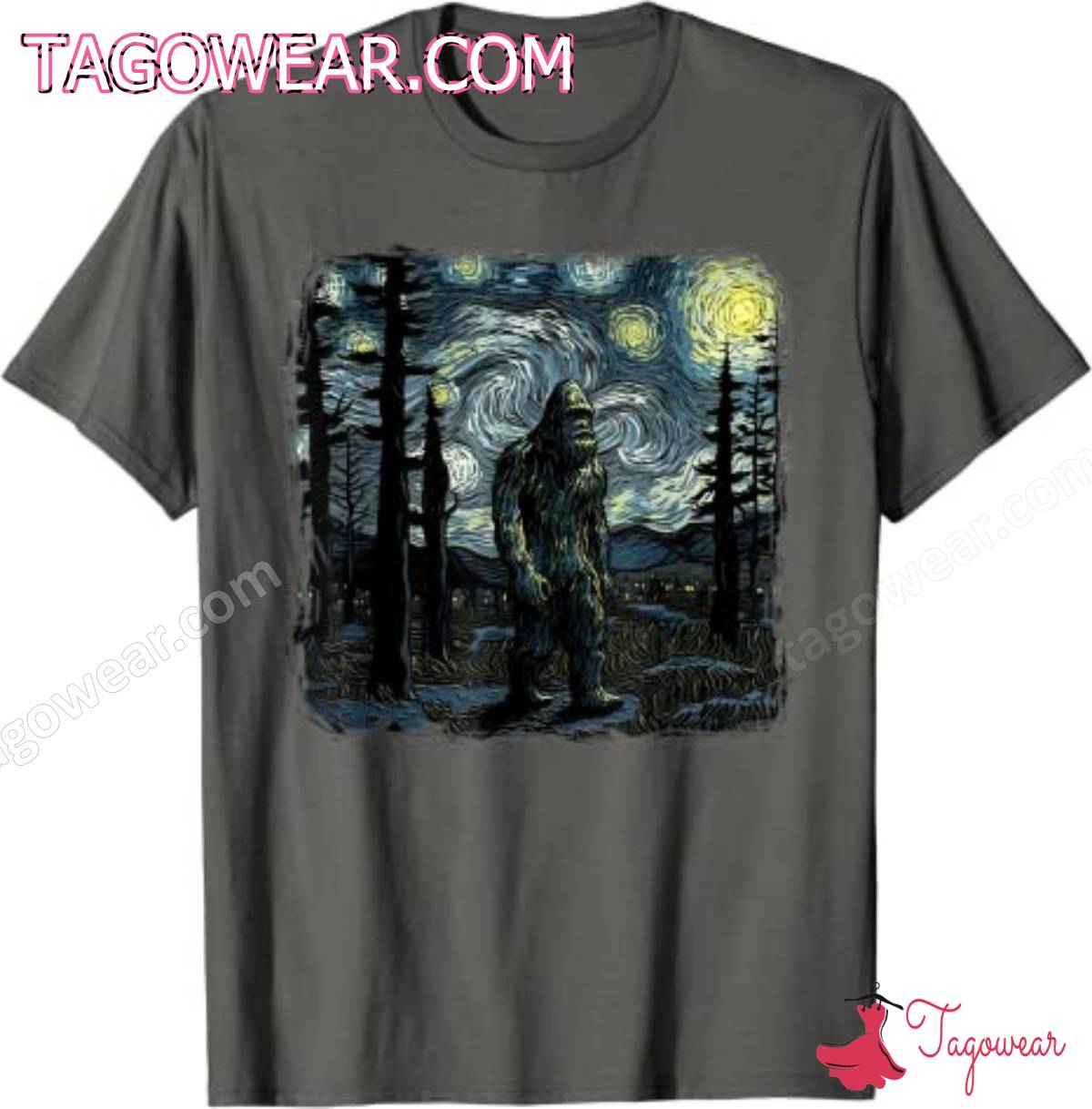 Bigfoot Starry Night Van Gogh Painting Shirt