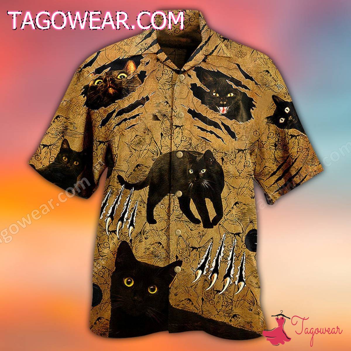 Black Cat Claw Hawaiian Shirt a