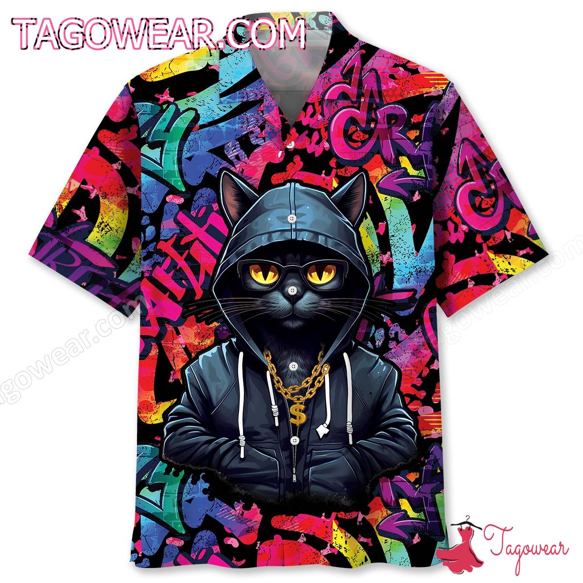 Black Cat Colorful Hawaiian Shirt a
