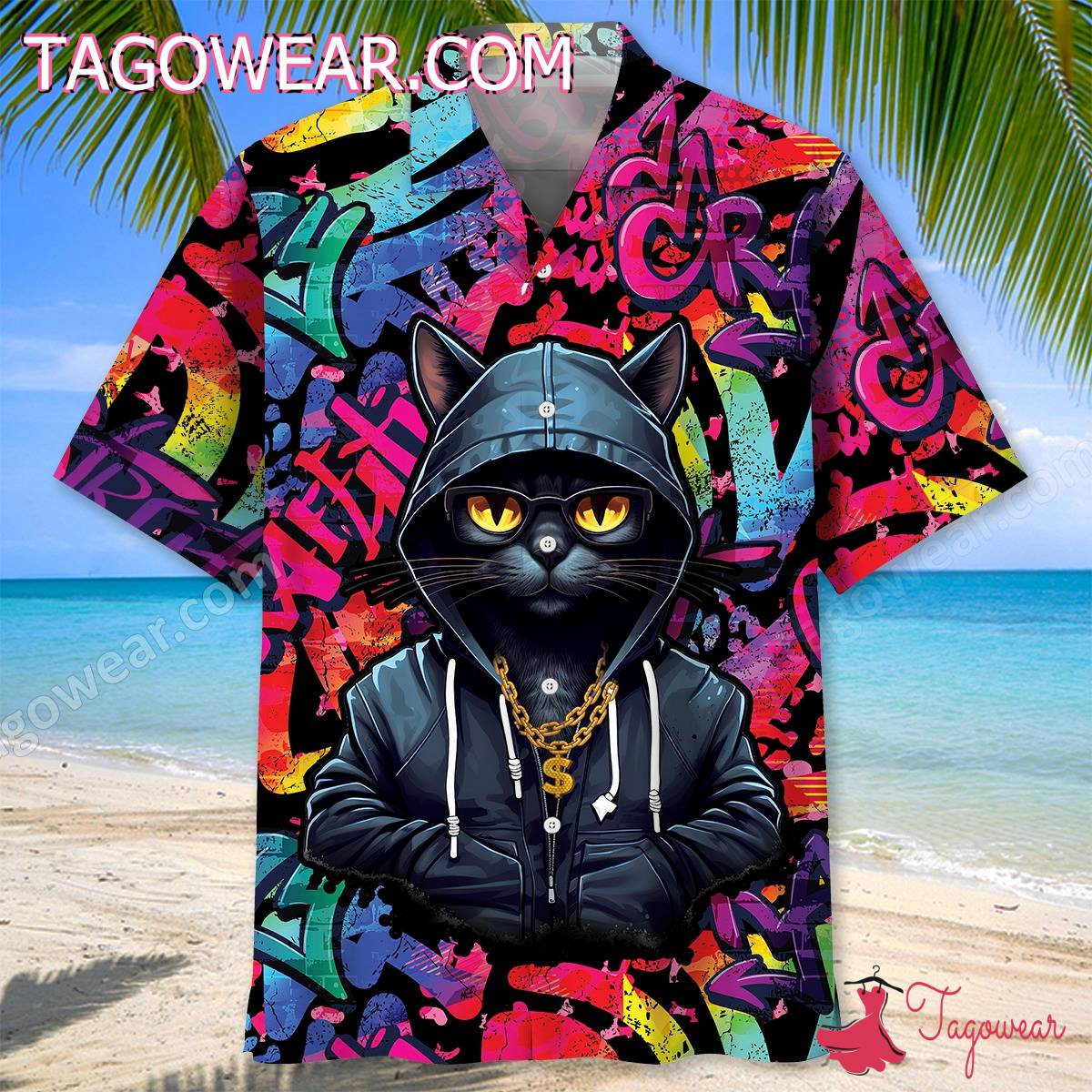 Black Cat Colorful Hawaiian Shirt