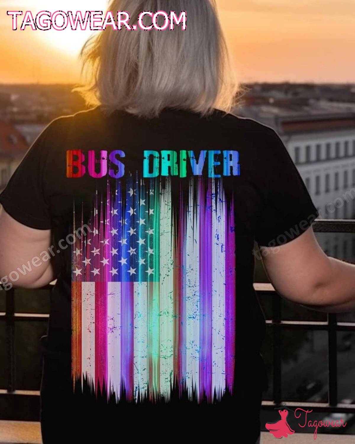 Bus Driver Rainbow American Flag Pride Lgbt Shirt