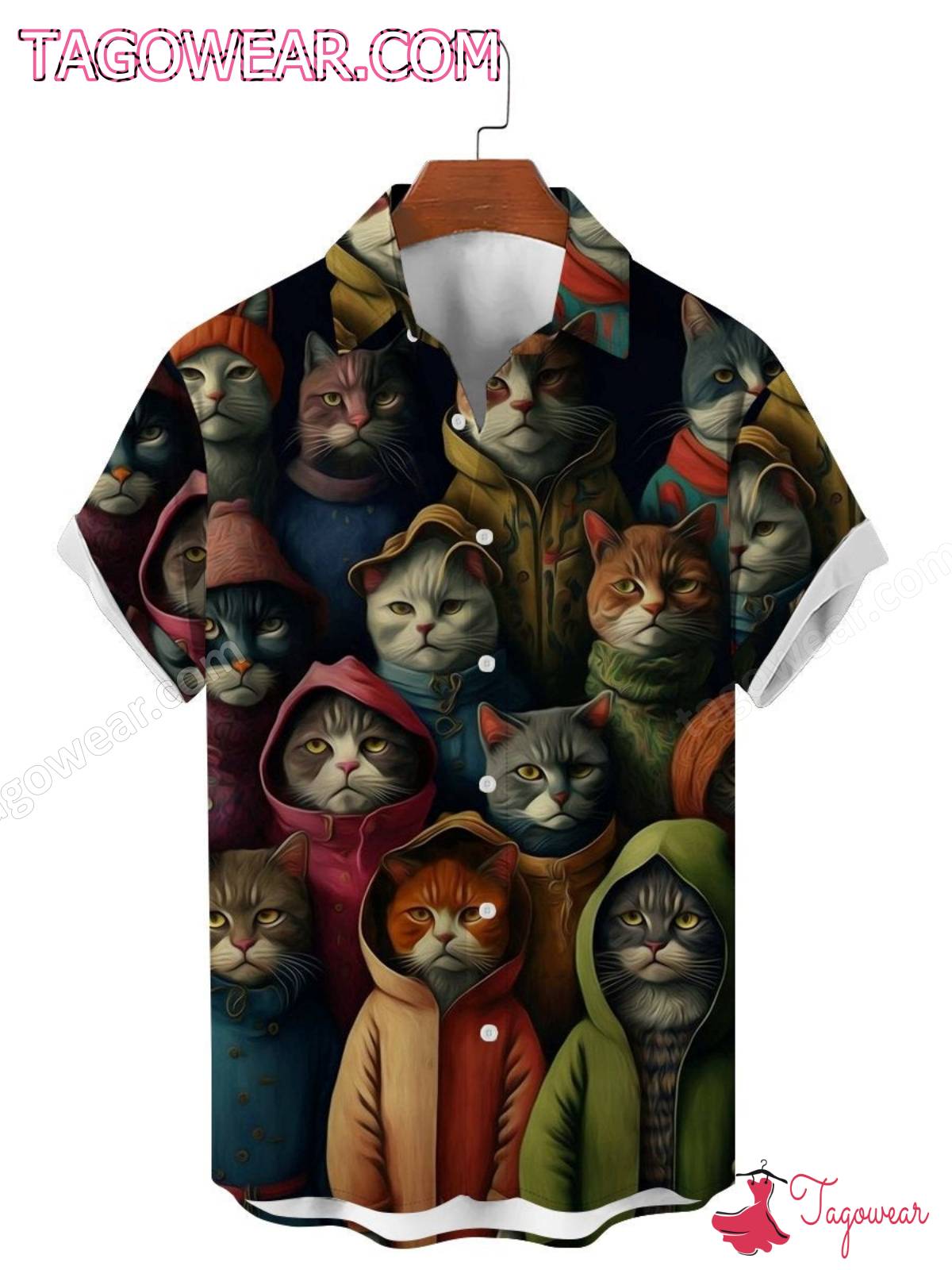 Cat Family Wearing Hoodie Hawaiian Shirt