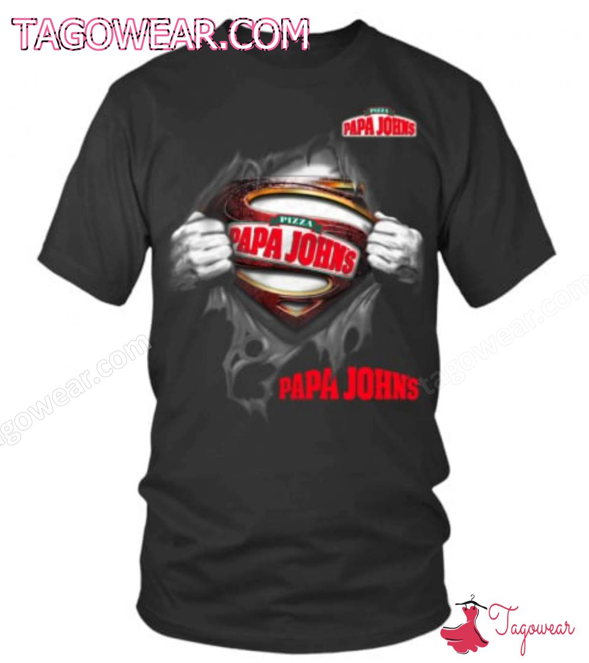 Papa John's Superman Hands Open Heart Shirt
