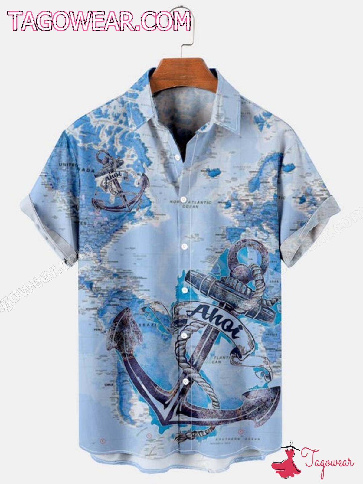 Retro Anchor Ahoi World Map Hawaiian Shirt